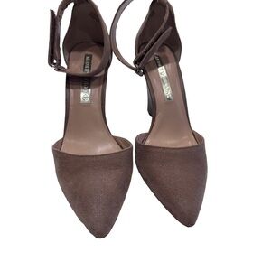 Audrey Brooke women’s tan suede wedges sandals ankle strap size 8
